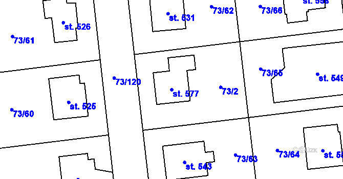 Parcela st. 577 v KÚ Sibřina, Katastrální mapa