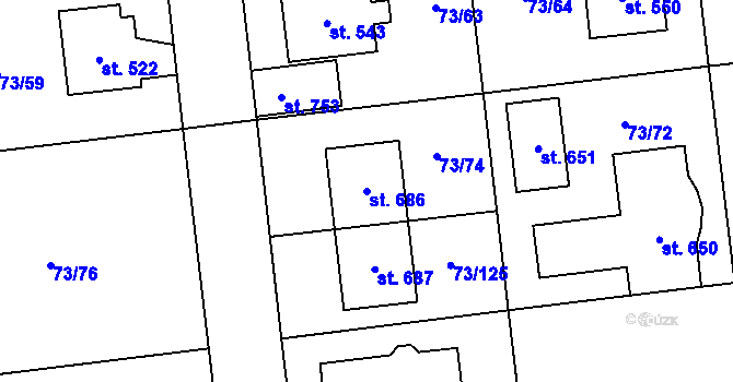 Parcela st. 686 v KÚ Sibřina, Katastrální mapa