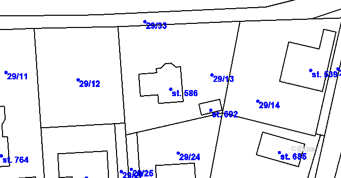Parcela st. 586 v KÚ Sibřina, Katastrální mapa