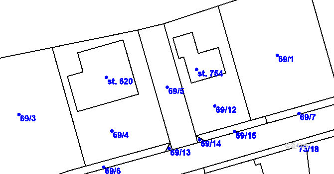 Parcela st. 69/5 v KÚ Sibřina, Katastrální mapa
