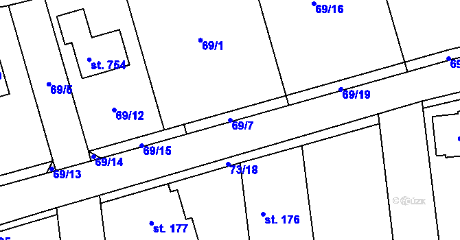 Parcela st. 69/7 v KÚ Sibřina, Katastrální mapa