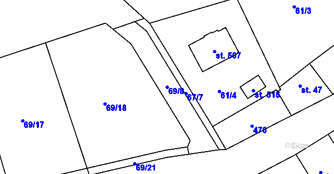 Parcela st. 69/8 v KÚ Sibřina, Katastrální mapa