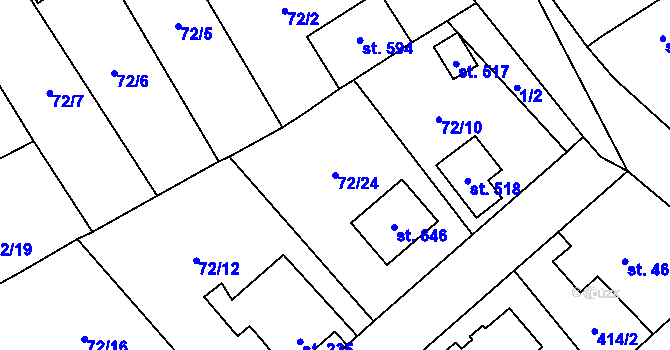Parcela st. 72/24 v KÚ Sibřina, Katastrální mapa