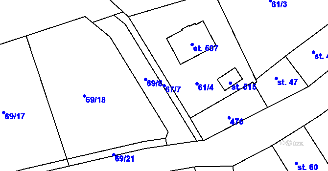 Parcela st. 67/7 v KÚ Sibřina, Katastrální mapa