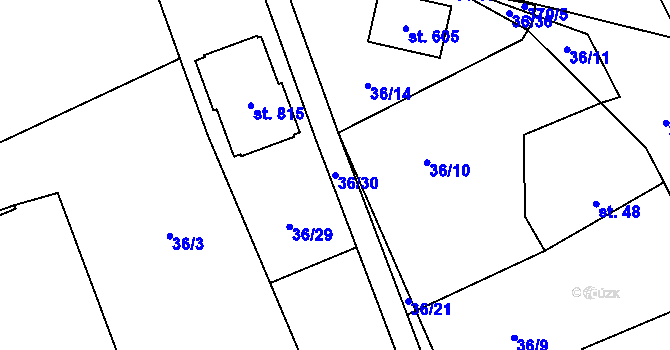Parcela st. 36/30 v KÚ Sibřina, Katastrální mapa