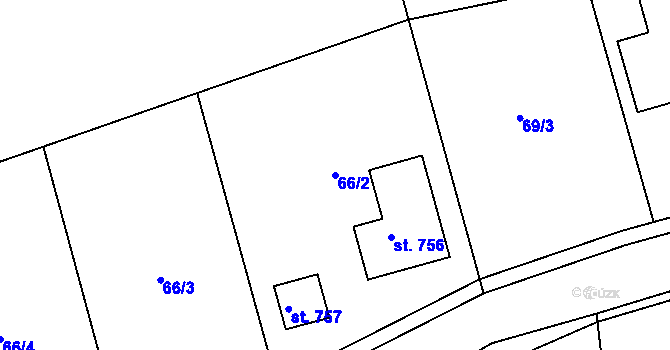 Parcela st. 66/2 v KÚ Sibřina, Katastrální mapa