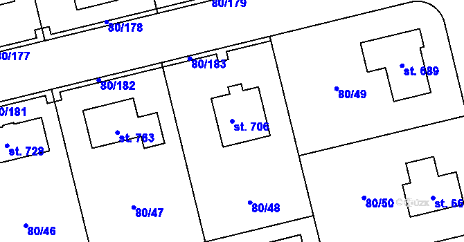 Parcela st. 706 v KÚ Sibřina, Katastrální mapa