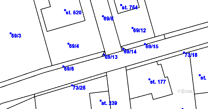 Parcela st. 69/13 v KÚ Sibřina, Katastrální mapa