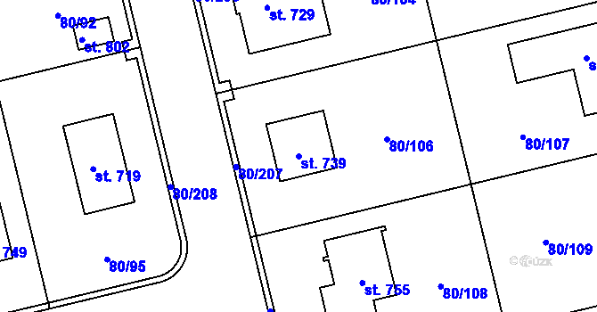 Parcela st. 739 v KÚ Sibřina, Katastrální mapa