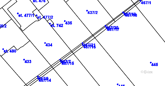 Parcela st. 467/21 v KÚ Sibřina, Katastrální mapa