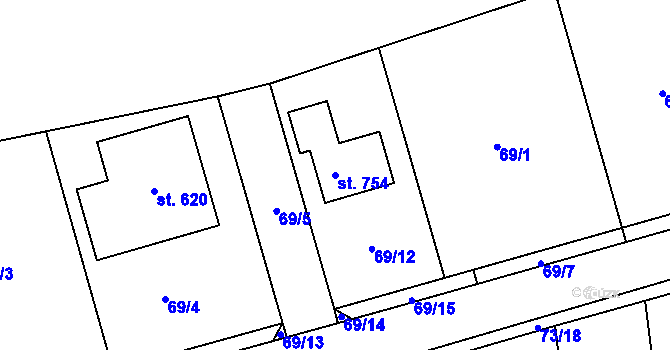 Parcela st. 754 v KÚ Sibřina, Katastrální mapa