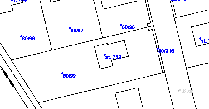 Parcela st. 759 v KÚ Sibřina, Katastrální mapa