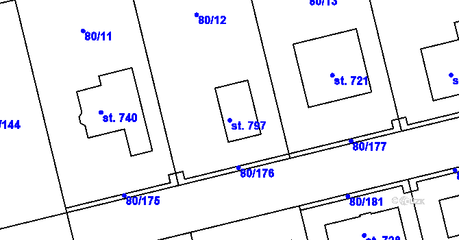Parcela st. 797 v KÚ Sibřina, Katastrální mapa