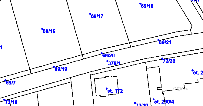 Parcela st. 69/20 v KÚ Sibřina, Katastrální mapa