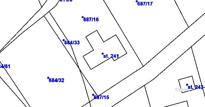 Parcela st. 241 v KÚ Stupice, Katastrální mapa
