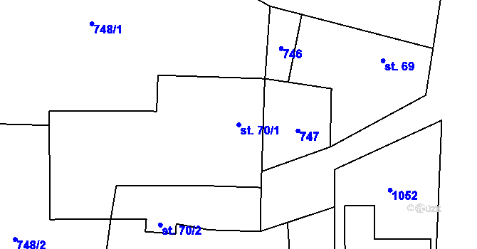 Parcela st. 70/1 v KÚ Stupice, Katastrální mapa