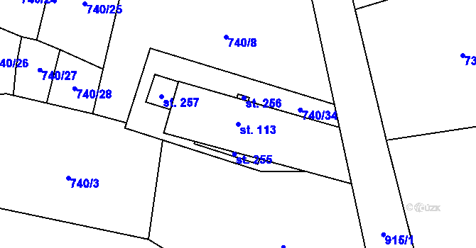 Parcela st. 113 v KÚ Stupice, Katastrální mapa