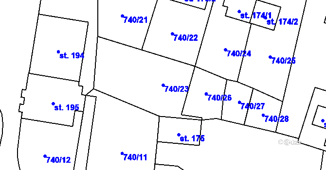 Parcela st. 740/23 v KÚ Stupice, Katastrální mapa