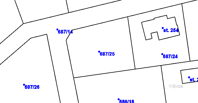 Parcela st. 687/25 v KÚ Stupice, Katastrální mapa