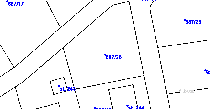 Parcela st. 687/26 v KÚ Stupice, Katastrální mapa