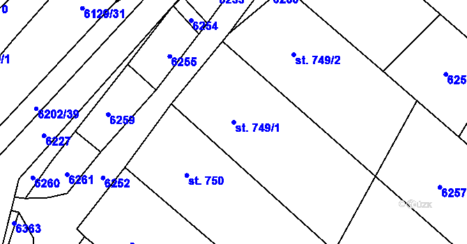 Parcela st. 749/1 v KÚ Sidonie, Katastrální mapa