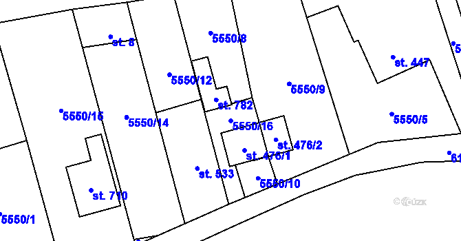 Parcela st. 5550/16 v KÚ Sidonie, Katastrální mapa