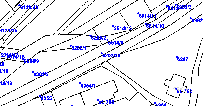Parcela st. 6202/38 v KÚ Sidonie, Katastrální mapa