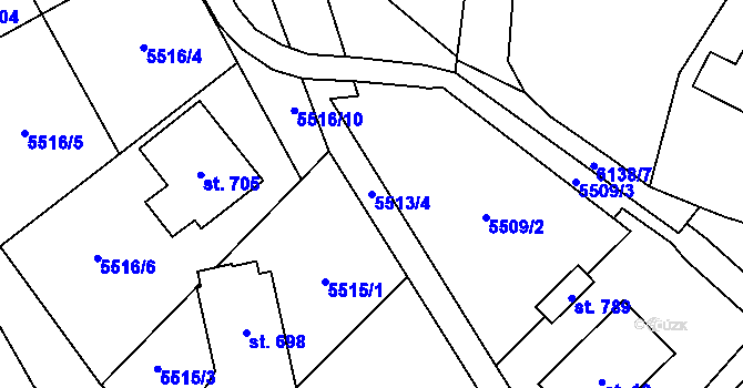 Parcela st. 5513/4 v KÚ Sidonie, Katastrální mapa