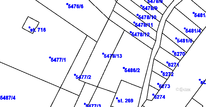 Parcela st. 5478/13 v KÚ Sidonie, Katastrální mapa