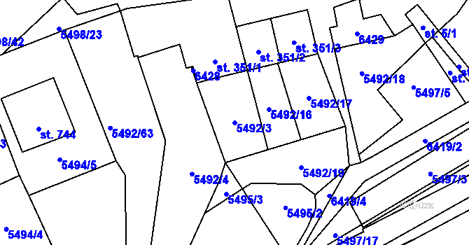 Parcela st. 5492/3 v KÚ Sidonie, Katastrální mapa