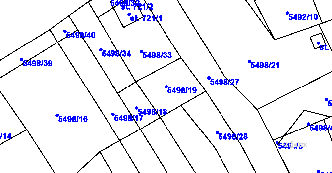 Parcela st. 5498/19 v KÚ Sidonie, Katastrální mapa