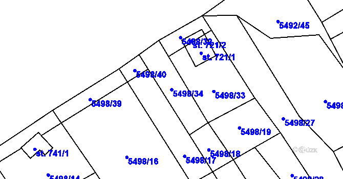 Parcela st. 5498/34 v KÚ Sidonie, Katastrální mapa