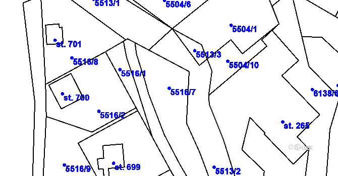 Parcela st. 5516/7 v KÚ Sidonie, Katastrální mapa