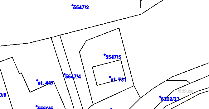 Parcela st. 5547/5 v KÚ Sidonie, Katastrální mapa