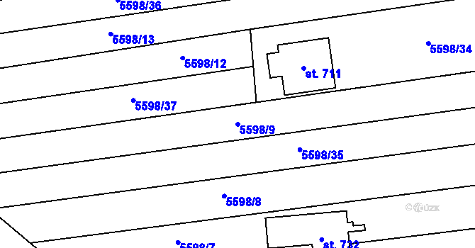 Parcela st. 5598/9 v KÚ Sidonie, Katastrální mapa