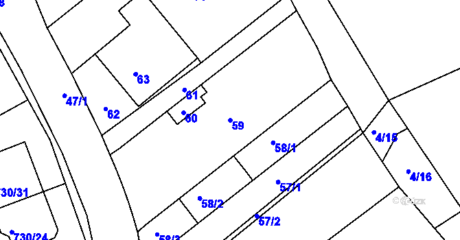 Parcela st. 59 v KÚ Silůvky, Katastrální mapa
