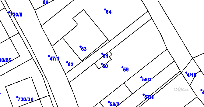 Parcela st. 61 v KÚ Silůvky, Katastrální mapa