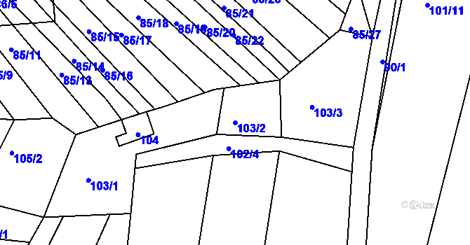 Parcela st. 103/2 v KÚ Silůvky, Katastrální mapa