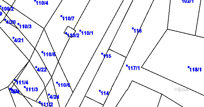 Parcela st. 115 v KÚ Silůvky, Katastrální mapa
