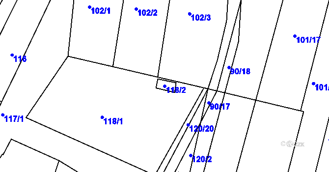 Parcela st. 118/2 v KÚ Silůvky, Katastrální mapa