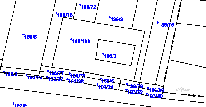 Parcela st. 186/3 v KÚ Silůvky, Katastrální mapa