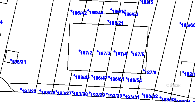 Parcela st. 187/3 v KÚ Silůvky, Katastrální mapa