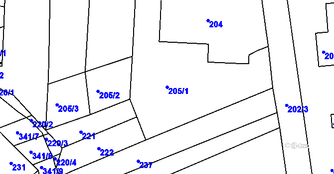 Parcela st. 205/1 v KÚ Silůvky, Katastrální mapa