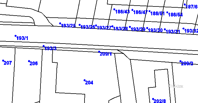 Parcela st. 209/1 v KÚ Silůvky, Katastrální mapa