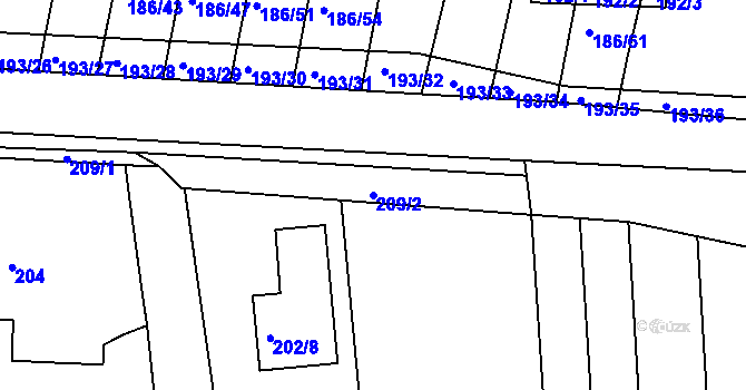 Parcela st. 209/2 v KÚ Silůvky, Katastrální mapa