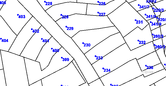 Parcela st. 230 v KÚ Silůvky, Katastrální mapa