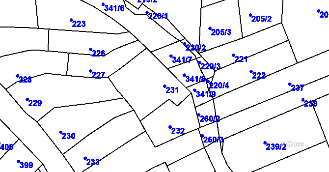 Parcela st. 231 v KÚ Silůvky, Katastrální mapa
