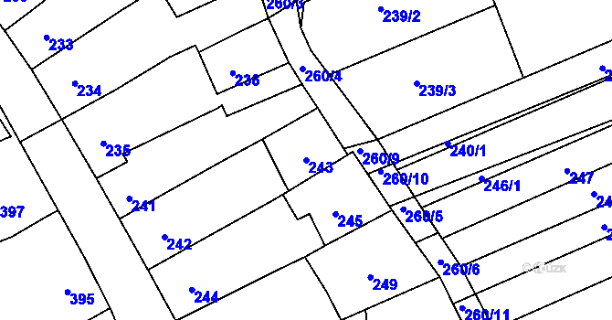 Parcela st. 243 v KÚ Silůvky, Katastrální mapa