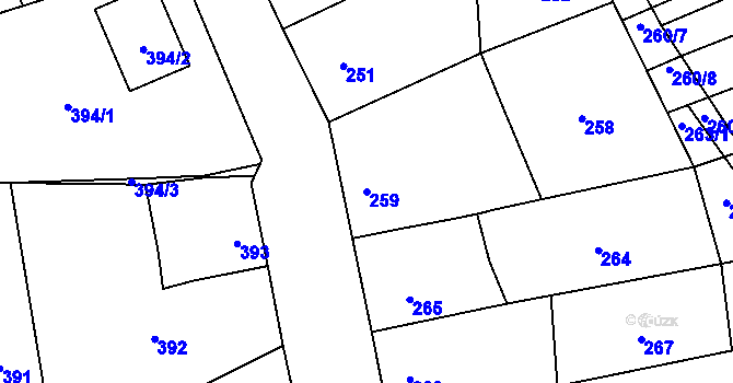 Parcela st. 259 v KÚ Silůvky, Katastrální mapa