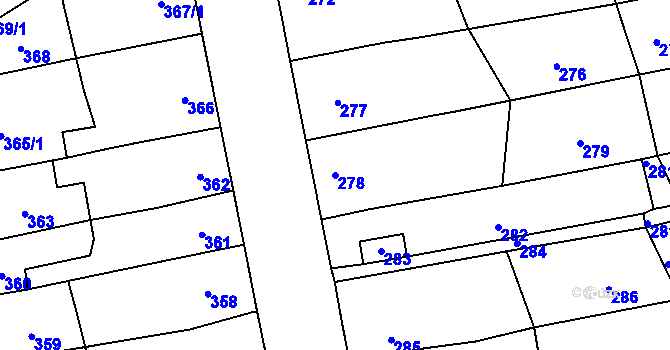 Parcela st. 278 v KÚ Silůvky, Katastrální mapa